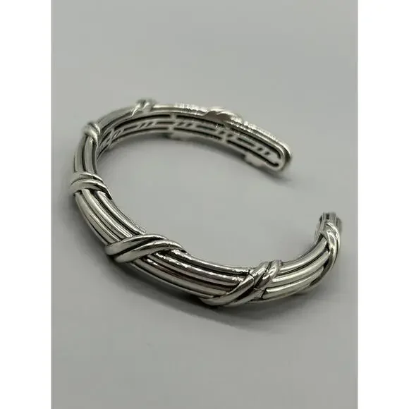 Peter Thomas Roth Sterling Silver Ribbon & Reed Hinged Cuff 11mm Bracelet 6.3/4